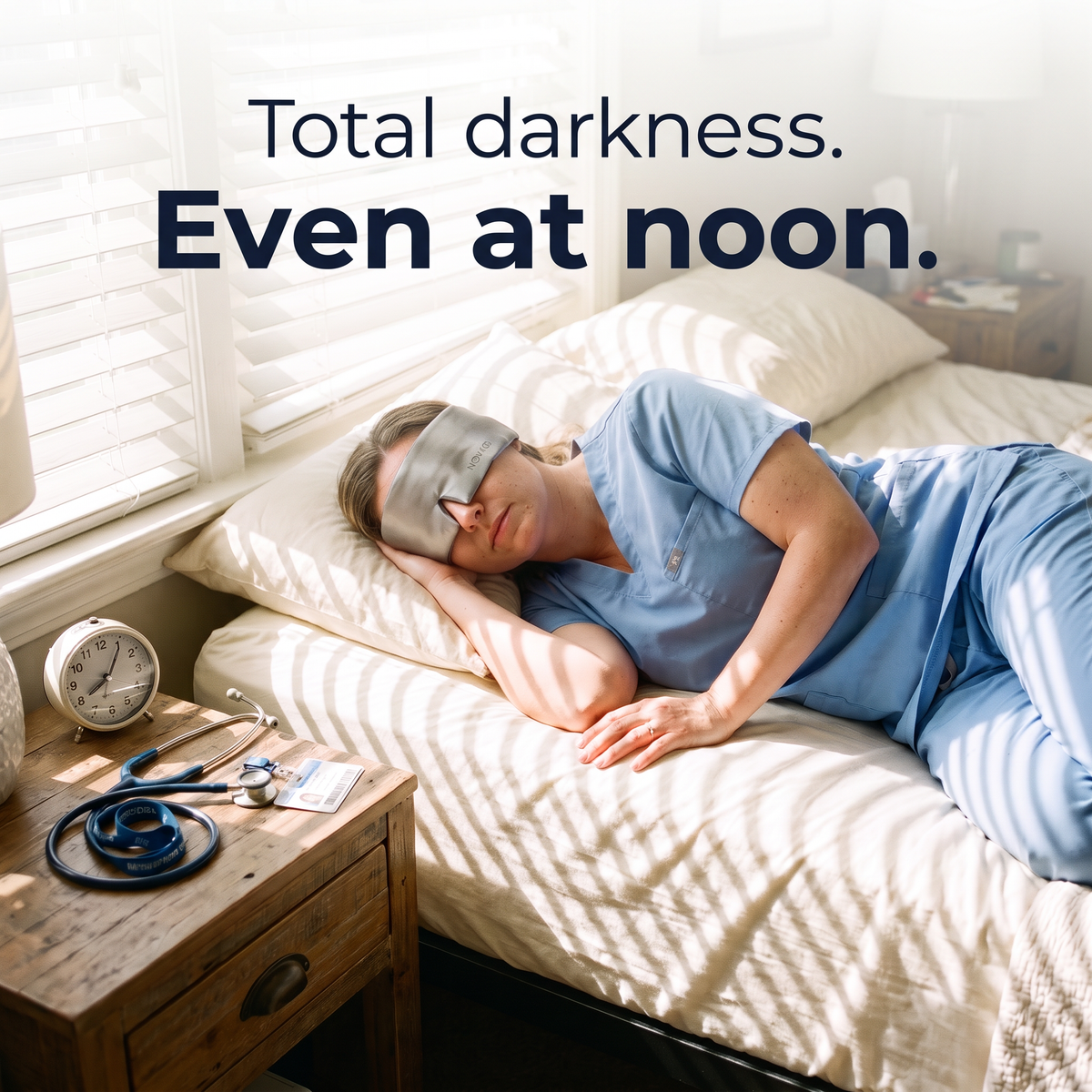 Total darkness. Even at noon. A nurse sleeps through a bright afternoon in the gray mask
